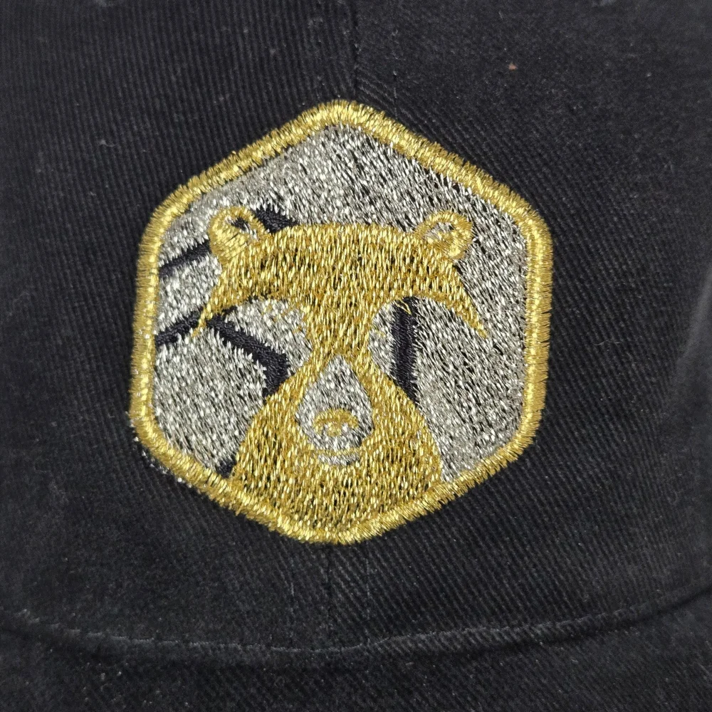 Black Baseball Cap with Gold & Silver Embroidered Crest - Adjustable